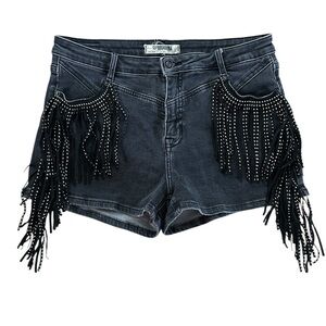 Rock & Roll Denim High Rise Fringe Shorts – Black W33